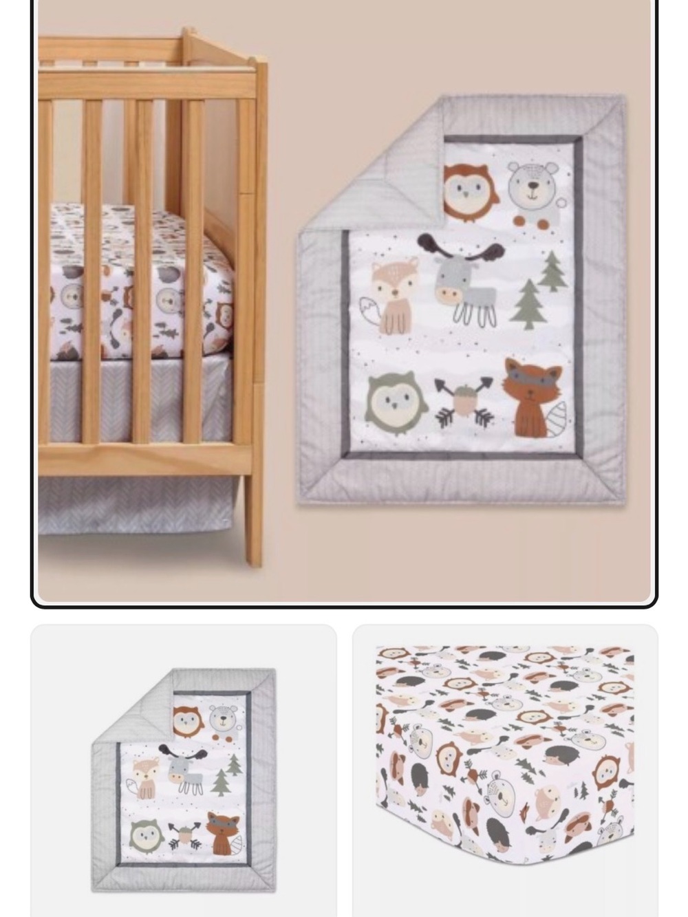 The Peanutshell Woodland Walk Baby Crib 3-piece bedding set
